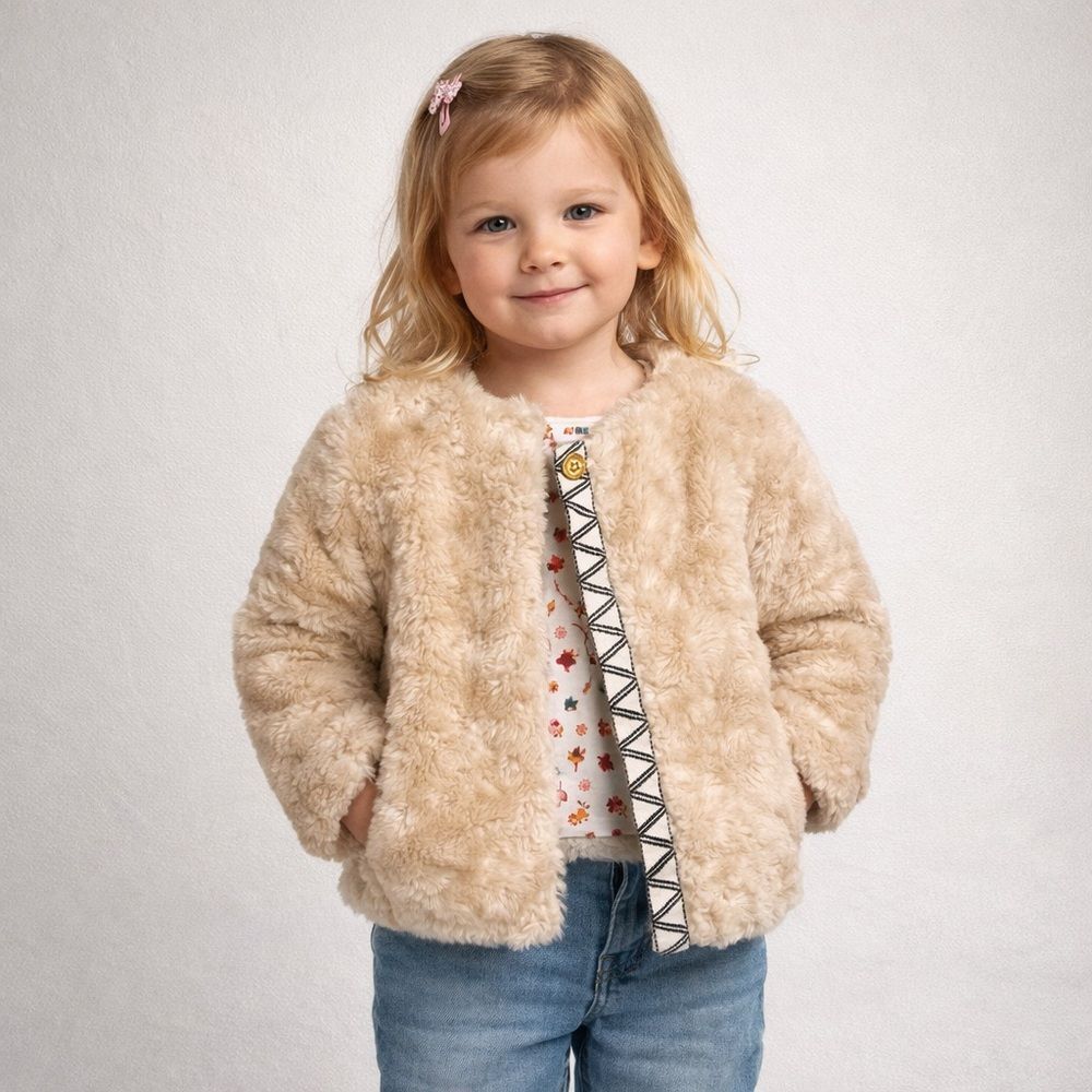 Cozy Fur Tan Kids Jacket 4T